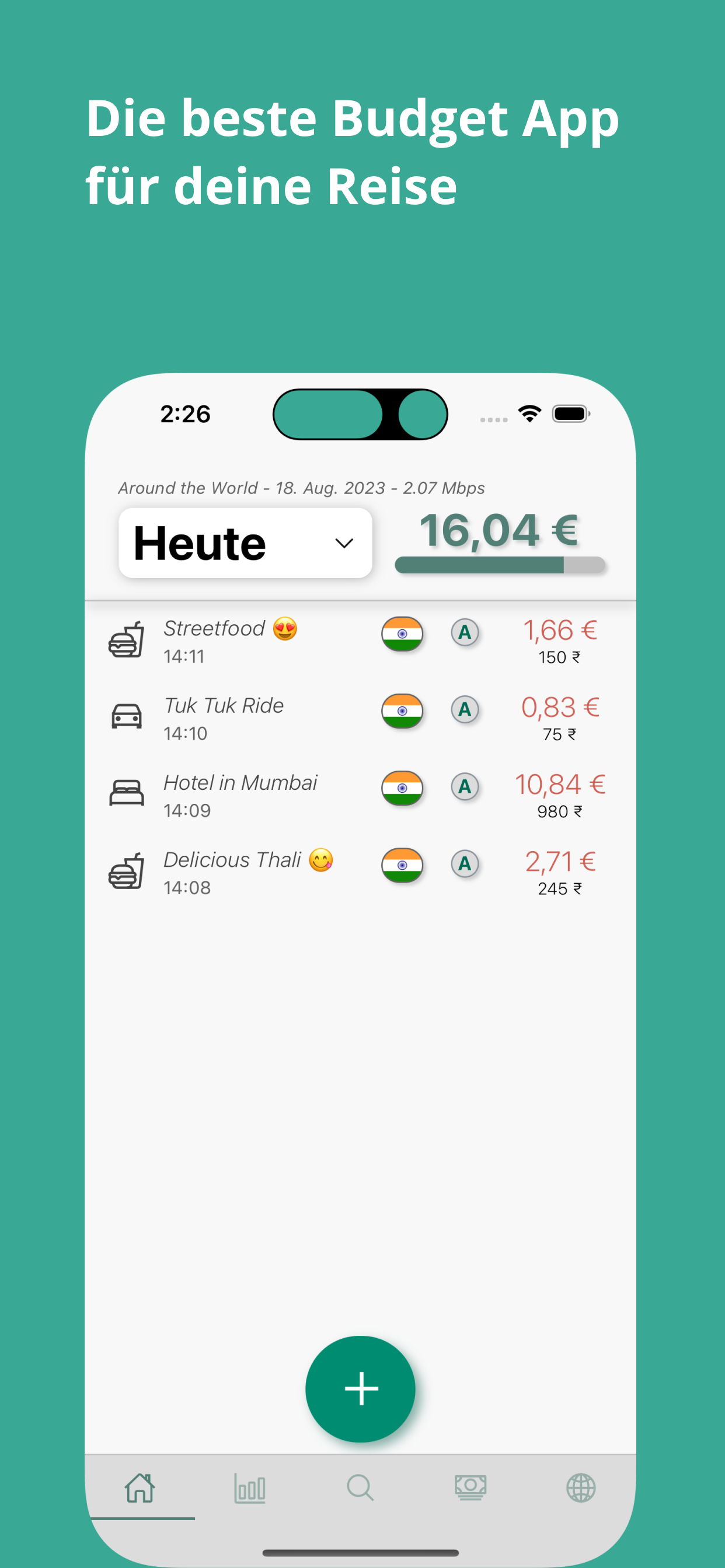 Budget for Nomads: Tagesübersicht und Ausgabenliste