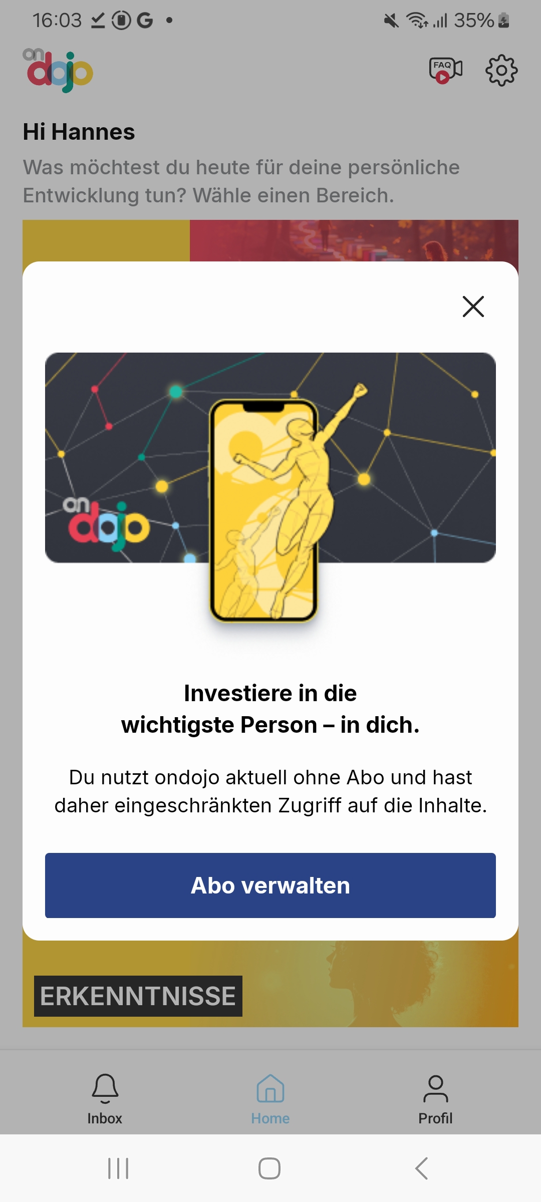 Screenshot der Ondojo App