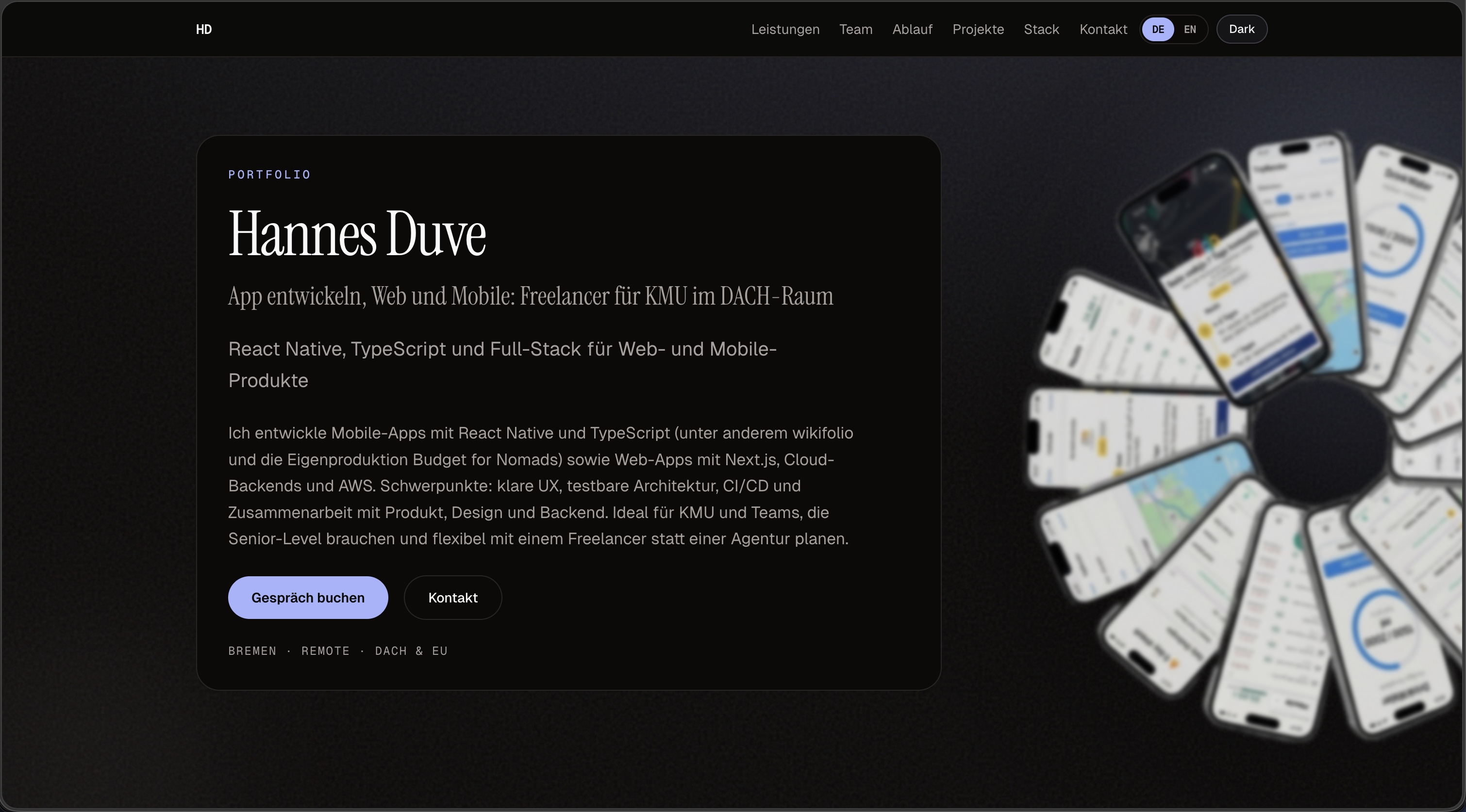 Screenshot der Portfolio-Website