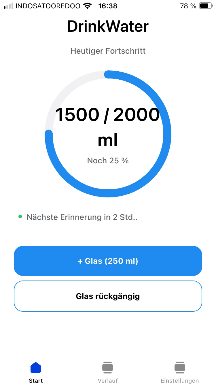 DrinkWater: Fortschrittsring und Tagesziel